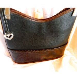Brighton Black and Brown Leather Shoulder Bag with Silver Charm